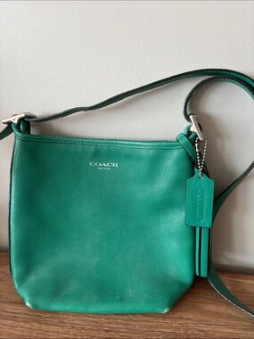 Vintage Coach Emerald Green Leather Crossbody Bag with Tassel